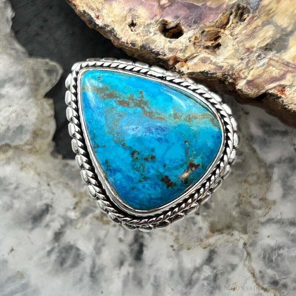 Sterling Southwestern Style Teardrop Shattuckite Decorated Ring Sz 7 For Women